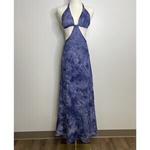Raga Boho Chic Size XS Blue Cut Out Tie-Dye Halter Maxi Dress NWT